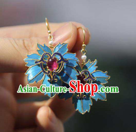 Chinese Traditional Jewelry Qing Dynasty Empress Earrings Ancient Queen Blueing Leaf Ear Accessories