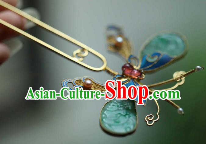Chinese Traditional Song Dynasty Palace Hairpin Handmade Hair Accessories Ancient Empress Jade Butterfly Hair Stick