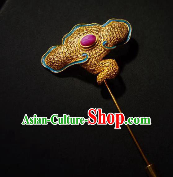 China Handmade Ruby Brooch Accessories Traditional Ancient Qing Dynasty Filigree Jewelry