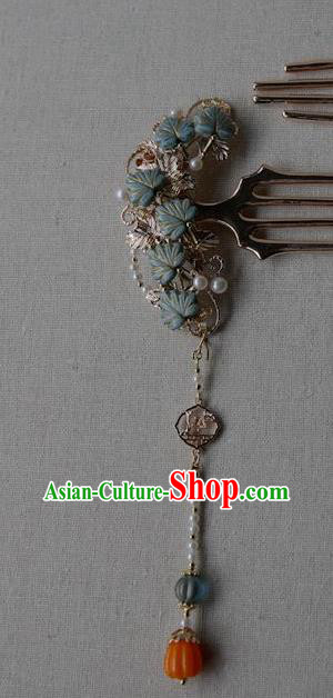 Chinese Ancient Song Dynasty Princess Pearls Hairpin Traditional Hanfu Ceregat Tassel Hair Comb