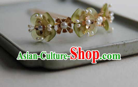 Chinese Ancient Song Dynasty Princess Green Plum Flowers Hairpin Traditional Hanfu Pearls Hair Stick