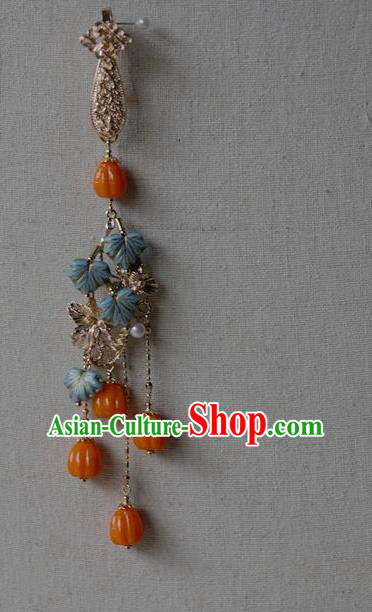 China Traditional Agate Tassel Brooch Jewelry Accessories National Blue Leaf Pendant
