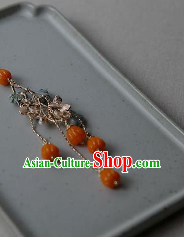China Traditional Agate Tassel Brooch Jewelry Accessories National Blue Leaf Pendant