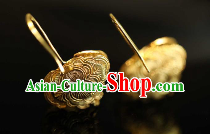 Chinese Traditional Ming Dynasty Court Golden Bat Earrings Accessories Ancient Empress Ear Jewelry
