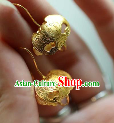 Chinese Traditional Ming Dynasty Court Golden Bat Earrings Accessories Ancient Empress Ear Jewelry