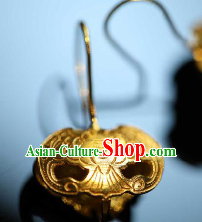 Chinese Traditional Ming Dynasty Court Golden Bat Earrings Accessories Ancient Empress Ear Jewelry