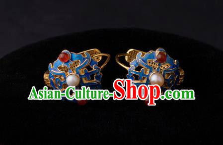 Chinese Ancient Qing Dynasty Court Woman Ear Jewelry Traditional Hanfu Earrings Cloisonne Accessories