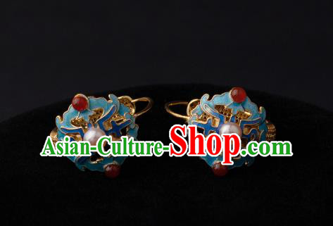 Chinese Ancient Qing Dynasty Court Woman Ear Jewelry Traditional Hanfu Earrings Cloisonne Accessories