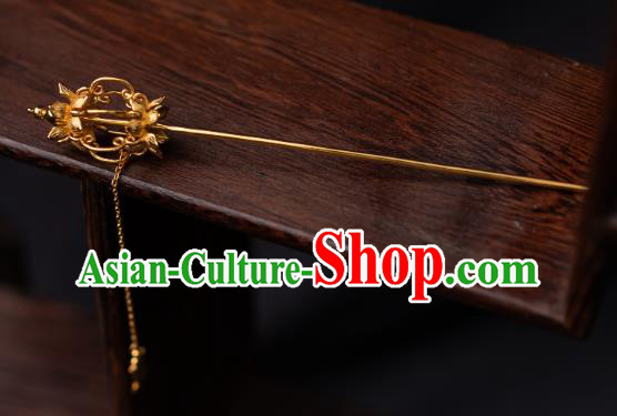 Chinese Traditional Ming Dynasty Empress Hairpin Ancient Queen Golden Lotus Tassel Hair Stick