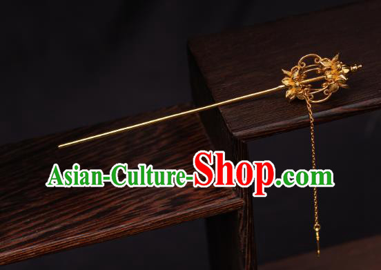 Chinese Traditional Ming Dynasty Empress Hairpin Ancient Queen Golden Lotus Tassel Hair Stick