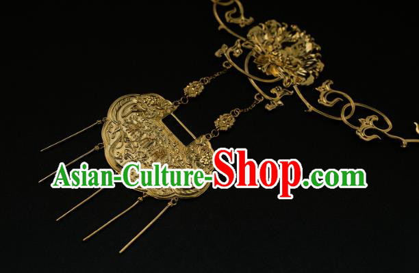 China Traditional Ming Dynasty Golden Tassel Necklace Jewelry Accessories National Longevity Lock Pendant