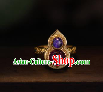 China National Golden Gourd Ring Jewelry Traditional Accessories Handmade Qing Dynasty Gems Circlet