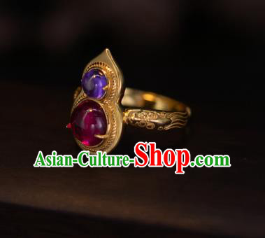 China National Golden Gourd Ring Jewelry Traditional Accessories Handmade Qing Dynasty Gems Circlet