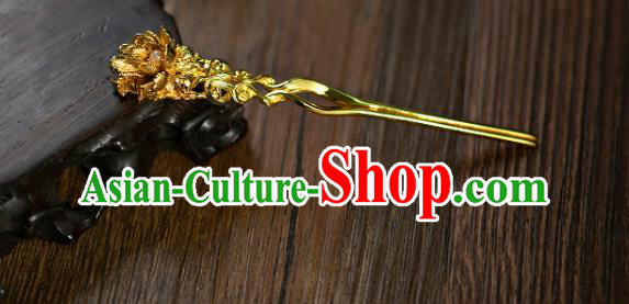 Chinese Ancient Court Woman Pearl Hair Stick Traditional Ming Dynasty Wedding Golden Hairpin