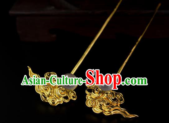 Chinese Golden Cloud Hairpins Traditional Ming Dynasty Hair Sticks Ancient Hanfu Hair Accessories