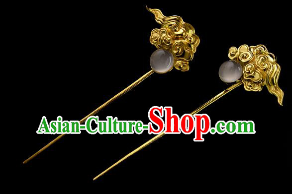 Chinese Golden Cloud Hairpins Traditional Ming Dynasty Hair Sticks Ancient Hanfu Hair Accessories
