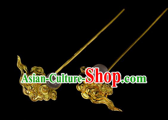 Chinese Golden Cloud Hairpins Traditional Ming Dynasty Hair Sticks Ancient Hanfu Hair Accessories