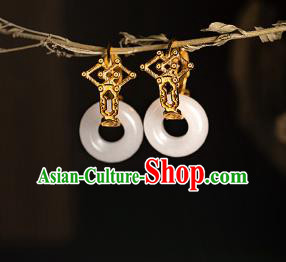Chinese Ancient Empress Ear Jewelry Traditional Ming Dynasty Noble Woman Jade Earrings Accessories