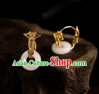 Chinese Ancient Empress Ear Jewelry Traditional Ming Dynasty Noble Woman Jade Earrings Accessories