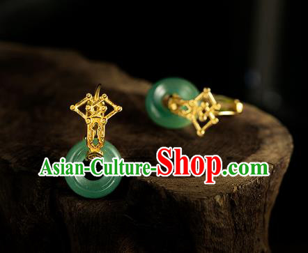 Chinese Traditional Ming Dynasty Noble Woman Earrings Accessories Ancient Empress Aventurine Ear Jewelry