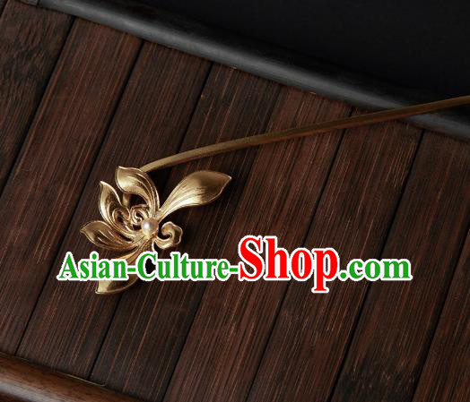 Chinese Ancient Princess Golden Mangnolia Hairpin Handmade Traditional Ming Dynasty Hair Accessories