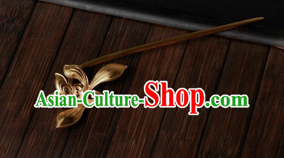 Chinese Ancient Princess Golden Mangnolia Hairpin Handmade Traditional Ming Dynasty Hair Accessories