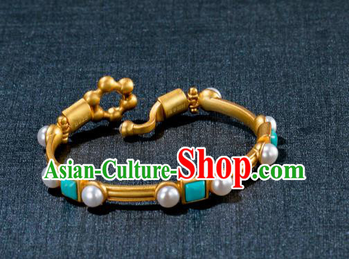 China Ancient Tang Dynasty Princess Bracelet Jewelry Traditional Handmade Hanfu Accessories Golden Bangle