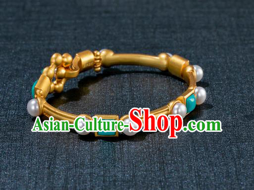 China Ancient Tang Dynasty Princess Bracelet Jewelry Traditional Handmade Hanfu Accessories Golden Bangle