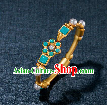 China Ancient Tang Dynasty Princess Bracelet Jewelry Traditional Handmade Hanfu Accessories Golden Bangle