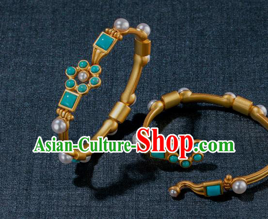China Ancient Tang Dynasty Princess Bracelet Jewelry Traditional Handmade Hanfu Accessories Golden Bangle