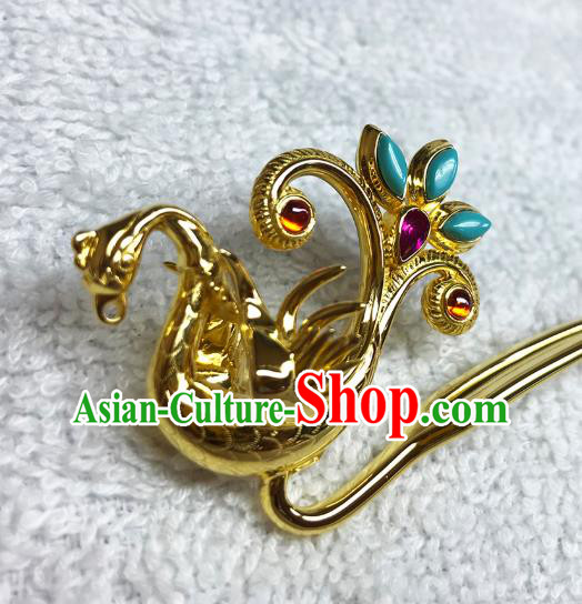 Chinese Ancient Empress Tassel Hairpin Traditional Ming Dynasty Golden Phoenix Hair Stick