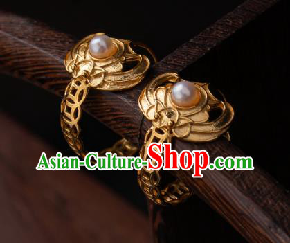Chinese Traditional Qing Dynasty Empress Golden Bat Earrings Accessories Ancient Court Lady Pearls Ear Jewelry