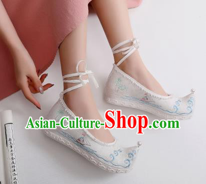 China Traditional Pearls Shoes Hanfu Bow Shoes Handmade National Shoes Embroidered Clouds Shoes