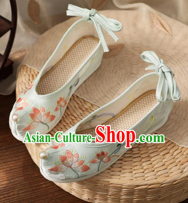 China National Shoes Traditional Light Blue Cloth Shoes Embroidered Shoes Handmade Hanfu Shoes
