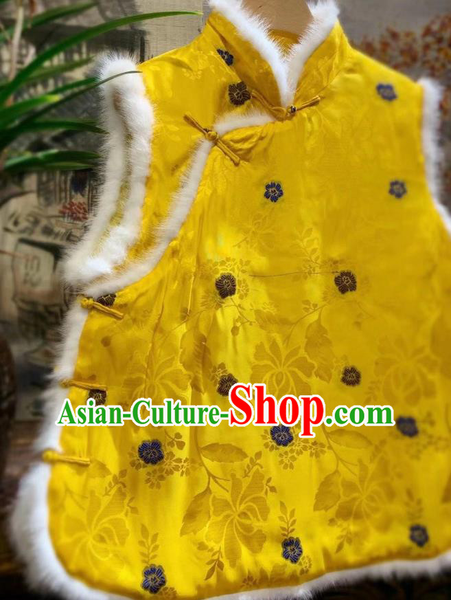 China Tang Suit Yellow Silk Waistcoat Winter Vest Women Clothing