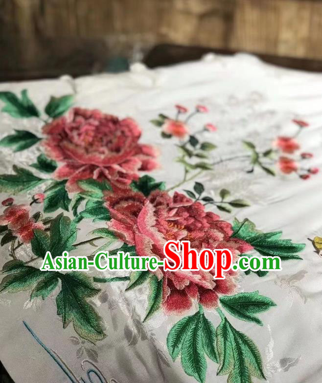 Republic of China Tang Suit White Silk Waistcoat Embroidered Peony Vest Clothing