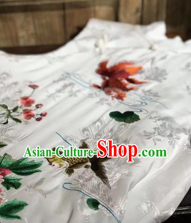 Republic of China Tang Suit White Silk Waistcoat Embroidered Peony Vest Clothing