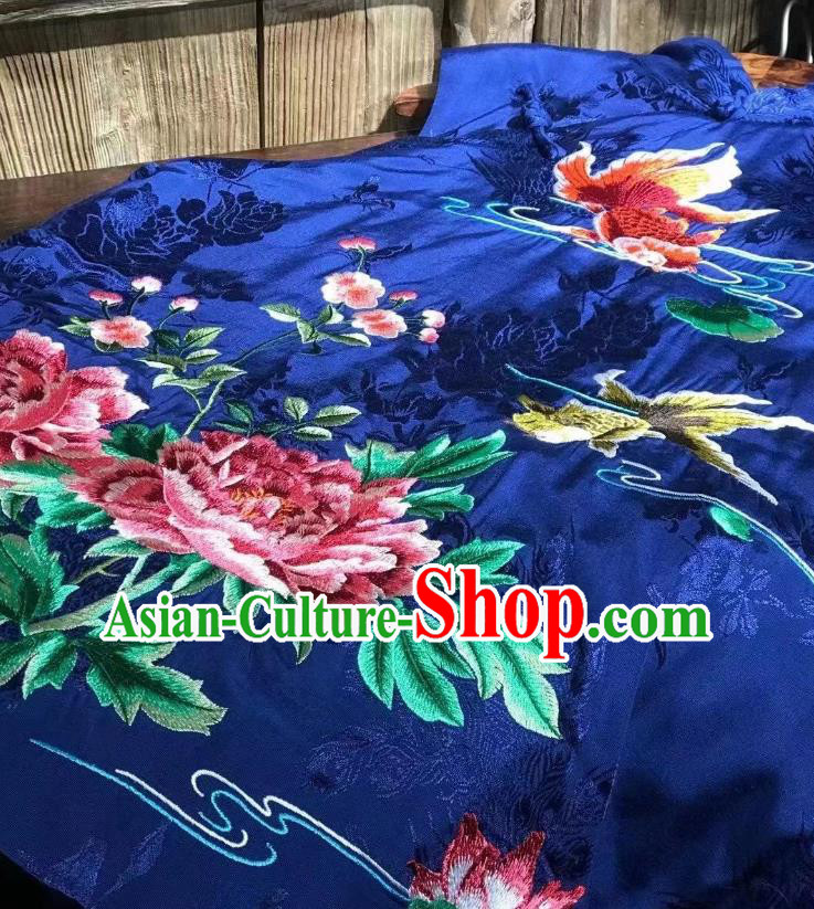 Republic of China Embroidered Peony Vest Clothing Tang Suit Royalblue Silk Waistcoat