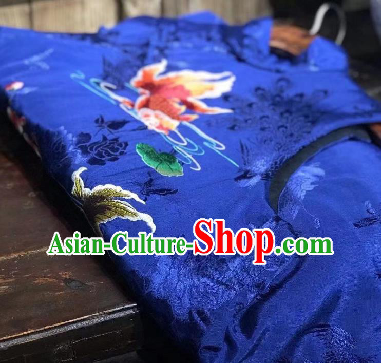 Republic of China Embroidered Peony Vest Clothing Tang Suit Royalblue Silk Waistcoat