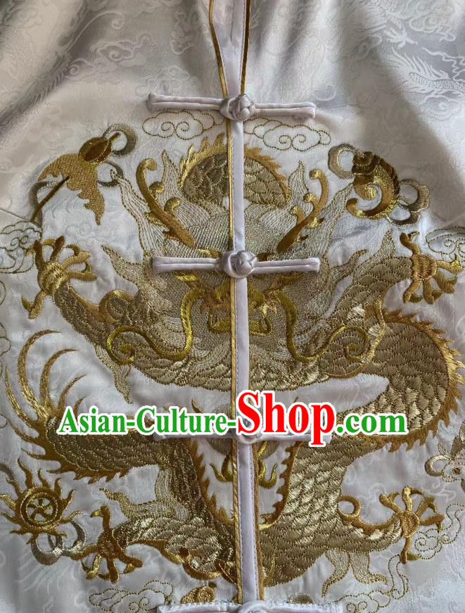 Republic of China Embroidered Dragon Vest Clothing Tang Suit White Silk Waistcoat