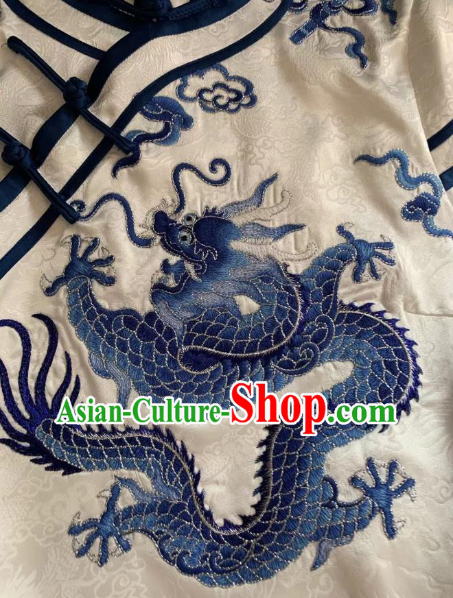 Republic of China Tang Suit White Silk Waistcoat Embroidered Dragon Vest Clothing