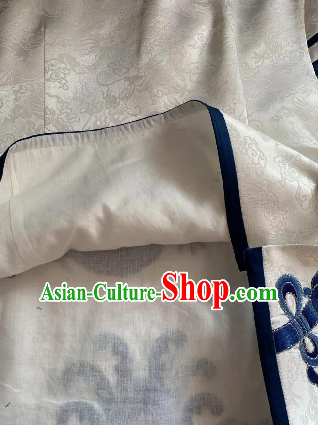 Republic of China Tang Suit White Silk Waistcoat Embroidered Dragon Vest Clothing