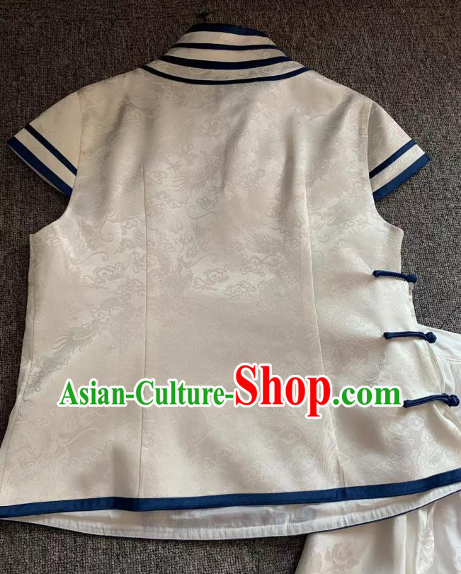 Republic of China Tang Suit White Silk Waistcoat Embroidered Dragon Vest Clothing