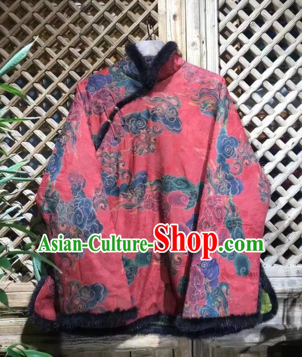 China Traditional Clouds Pattern Jacket National Outer Garment New Year Tang Suit Red Cotton Padded Coat