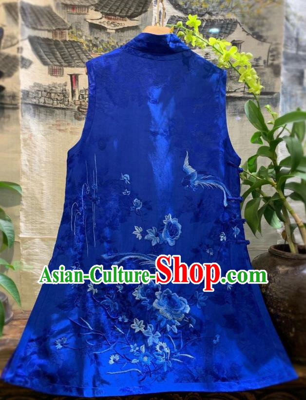China Tang Suit Royalblue Silk Waistcoat National Clothing Embroidered Phoenix Vest
