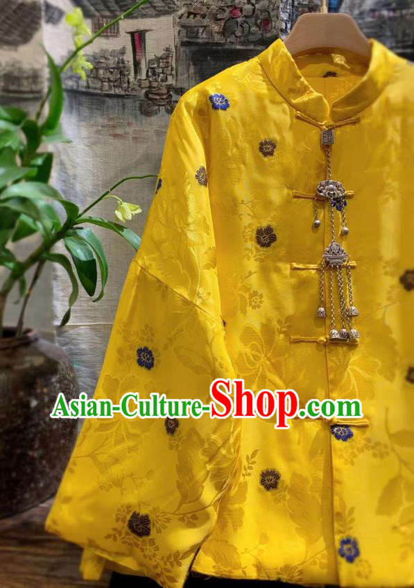 China Traditional Yellow Silk Jacket Tang Suit Outwear Coat Clothing