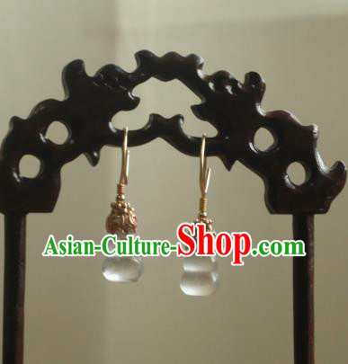 China Ancient Palace Lady Gourd Ear Jewelry Traditional Qing Dynasty Princess White Chalcedony Earrings