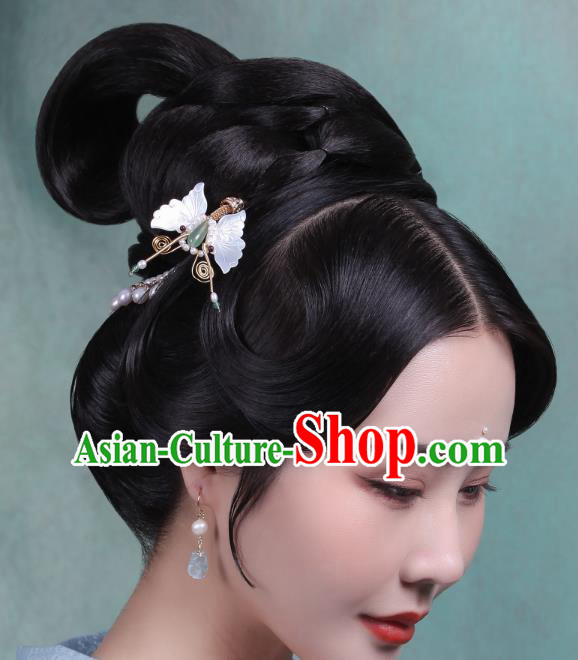 Chinese Handmade Song Dynasty White Shell Butterfly Hairpin Traditional Hanfu Hair Accessories Ancient Princess Pearls Hair Stick
