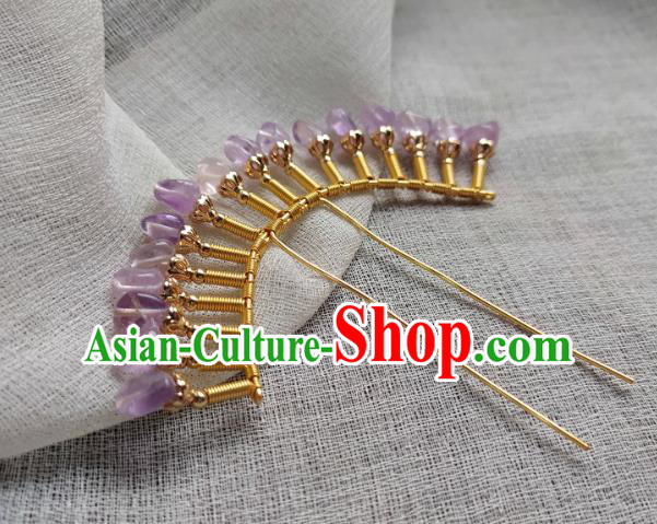 Chinese Handmade Amethyst Hairpin Traditional Ming Dynasty Hanfu Hair Accessories Ancient Princess Hair Comb