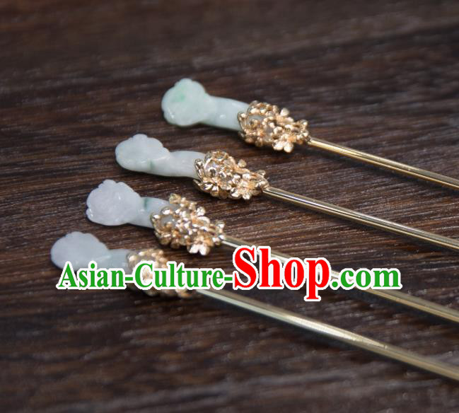 Chinese Handmade Jade Ruyi Hairpin Traditional Tang Dynasty Princess Golden Hair Stick